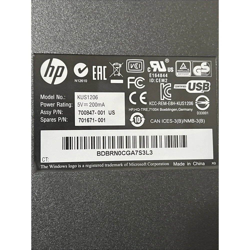 HP KUS1206 USB Keyboard w/ SMART CARD TERMINAL 70084001- Black - TESTED Lot of 4